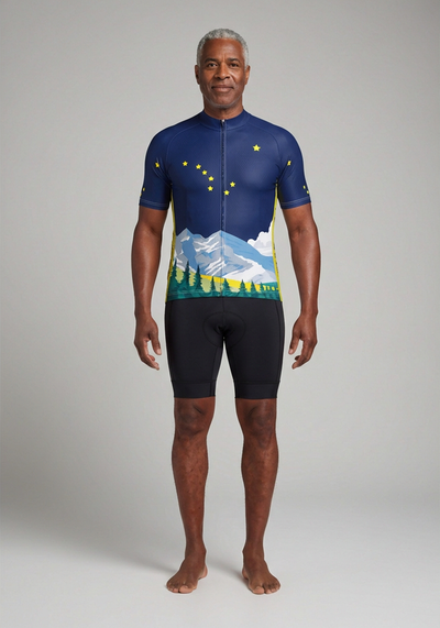 Mens Alaska Flag Short Sleeve Cycling Jersey - _default - front view
