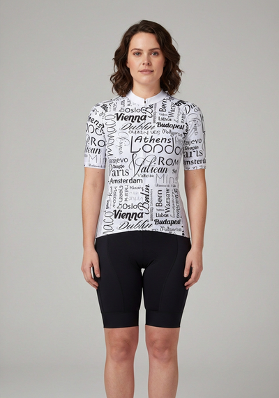 Womens Riding Europe Short Sleeve Cycling Jersey - White - front view