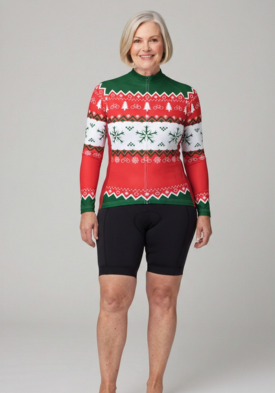Womens Ugly Christmas Sweater Long Sleeve Cycling Jersey - _default - front view