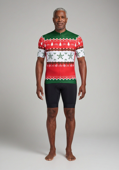 Mens Ugly Christmas Sweater Short Sleeve Cycling Jersey - _default - front view