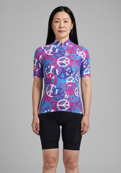 Womens Purple Peace Short Sleeve Cycling Jersey - _default - front view