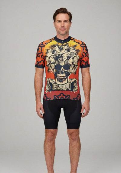 Mens Maui Skull Short Sleeve Cycling Jersey - front view
