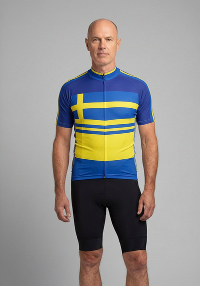 Mens Sweden Sverige Flag Short Sleeve Cycling Jersey - front view
