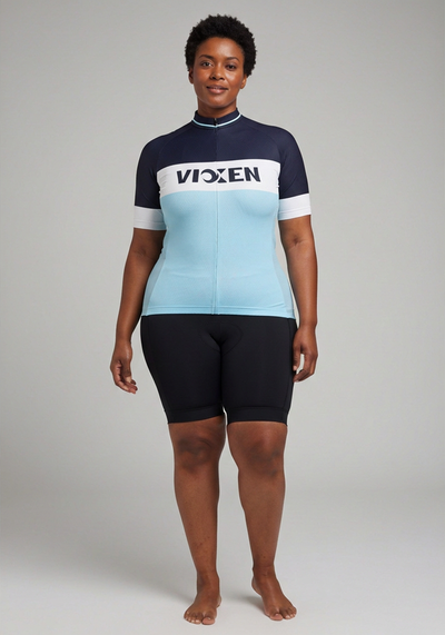 Vixen Series 2 Retro Stripe Short Sleeve Cycling Jersey - Blue - front view