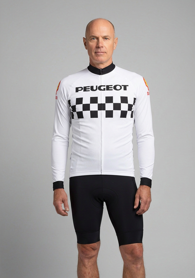 Ocg Mens Peugeot Shell Retro 1983 Long Sleeve Cycling Jersey - front view