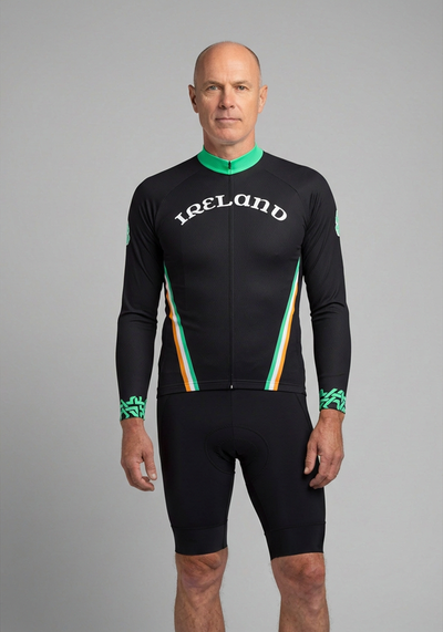 Mens Ireland Shamrock Long Sleeve Cycling Jersey - front view