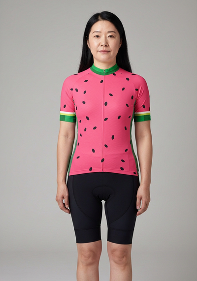 Womens Watermelon Fruit Short Sleeve Cycling Jersey - front view