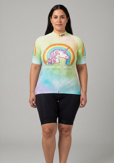 Womens Rainbows And Unicorns Short Sleeve Cycling Jersey - front view