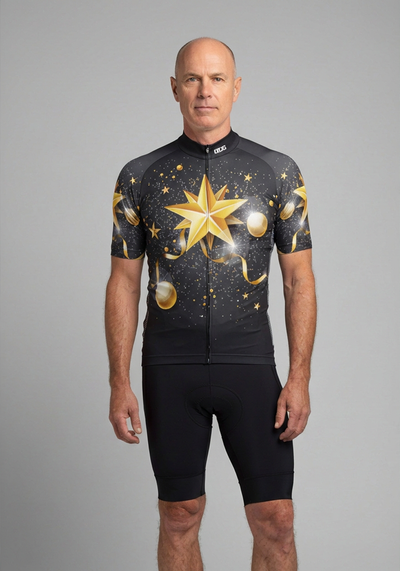 Mens Christmas Star Short Sleeve Cycling Jersey - front view