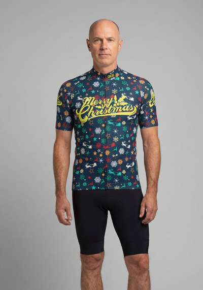 Mens Merry Christmas Pattern Short Sleeve Cycling Jersey - front view