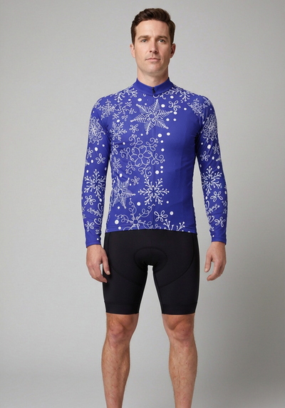 Mens Festive Snowflake Long Sleeve Cycling Jersey - front view