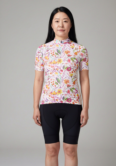 Womens Painterly Blooms Short Sleeve Cycling Jersey - front view