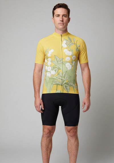 Mens Foliage Short Sleeve Cycling Jersey - Orange - front view