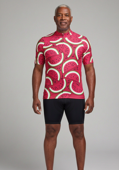 Mens Full Watermelon Fruity Short Sleeve Cycling Jersey - front view