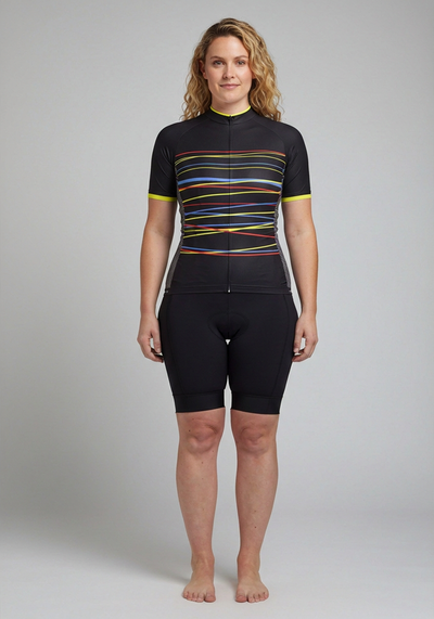 Womens Zigzag Color Lines Short Sleeve Cycling Jersey - front view