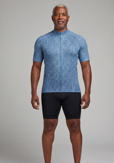 Mens Denim Short Sleeve Cycling Jersey - front view