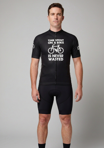 Mens Time Spent On A Bike Is Never Wasted Short Sleeve Cycling Jersey - Black - front view