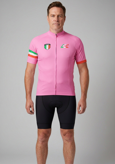 Mens Pink 100 Giro Ditalia Short Sleeve Cycling Jersey - front view