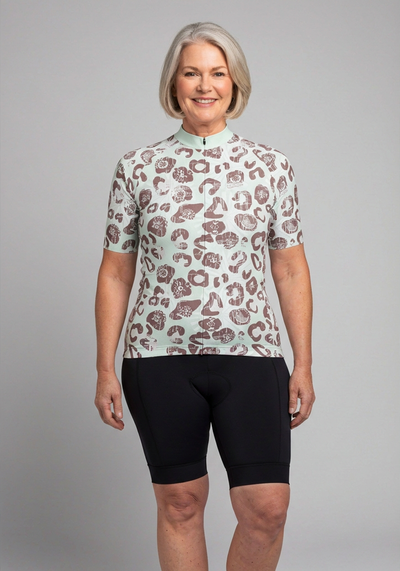 Womens Leopard Skin Green Gel Padded Cycling Shorts - front view
