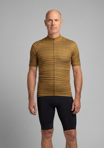 Mens Earthbound Stripes Short Sleeve Cycling Jersey - Brown - front view