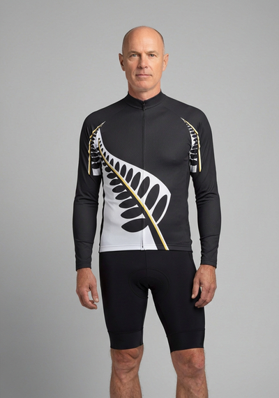 Mens New Zealand Silver Fern Long Sleeve Cycling Jersey - front view
