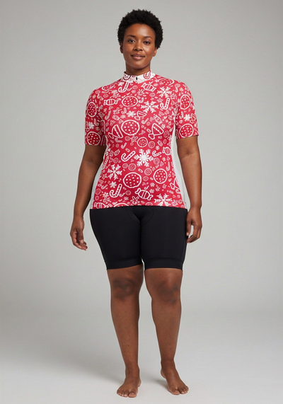 Womens Christmas Candy Short Sleeve Cycling Jersey - front view
