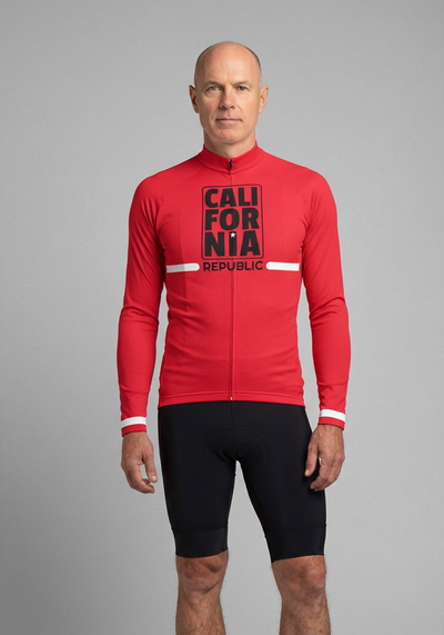 Mens California Republic Series 1 Red Long Sleeve Cycling Jersey - front view