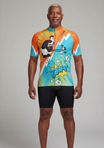 Mens Steamboat Willie Mickey Comics Short Sleeve Cycling Jersey - front view