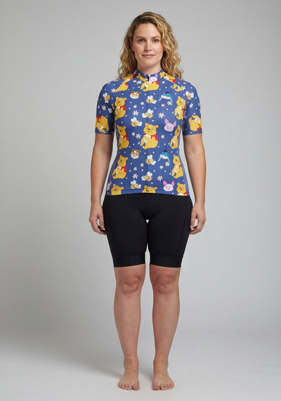 Womens Winnie The Pooh Bees Short Sleeve Cycling Jersey - front view