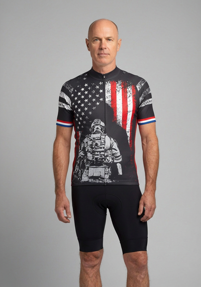 Mens Military Service Sacrifice Short Sleeve Cycling Jersey - Black - front view