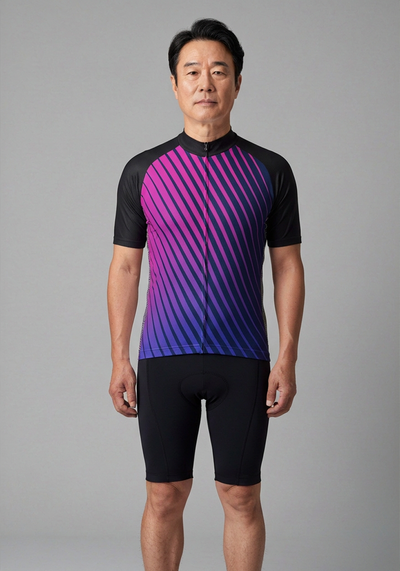 Mens Disco Stripe Black Short Sleeve Cycling Jersey - Black - front view