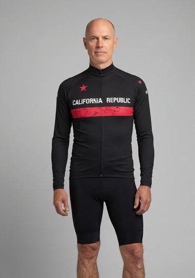 California Republic Long Sleeve Cycling Jersey - Black - front view