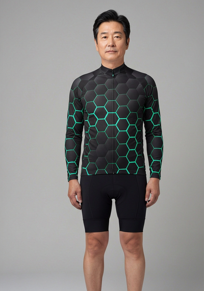 Mens Radioactive Long Sleeve Cycling Jersey - Green - front view