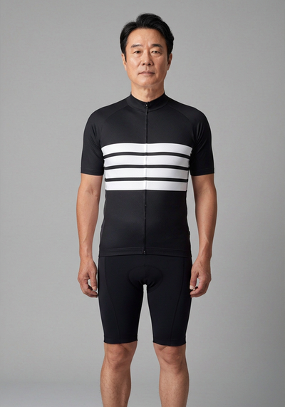 Retro Four Stripe Mens Black Cycling Jersey - _default - front view