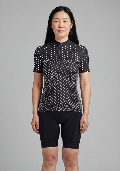 Womens Polka Dot Zigzag Cycling Jersey - _default - front view