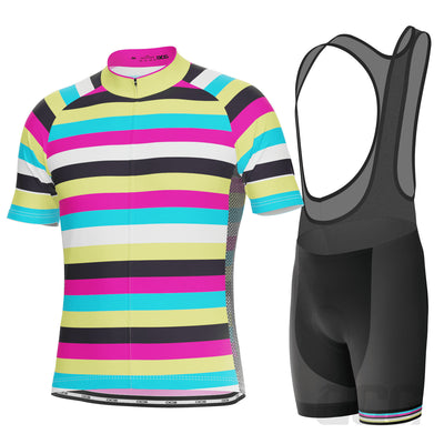 Men's High Viz Rainbow Stripes 2 Piece Cycling Kit