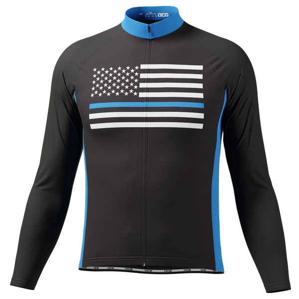 Men's Blue American National Flag Long Sleeve Cycling Jersey