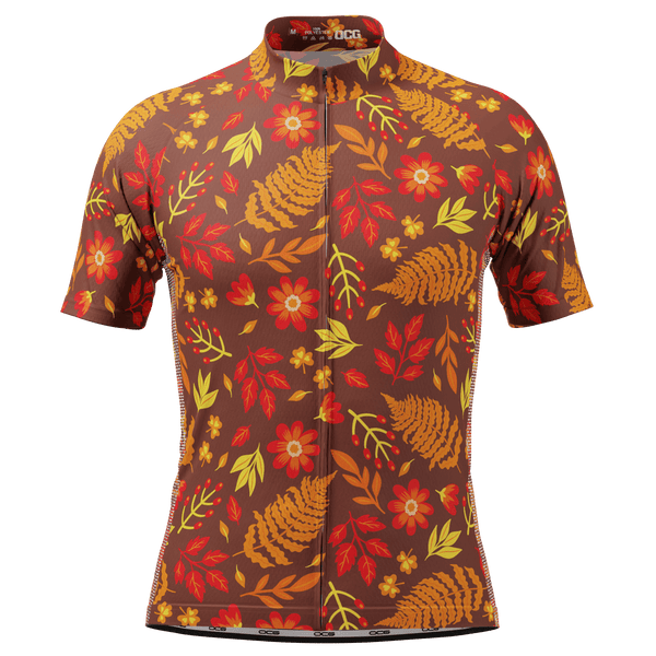 Men's Autumn Leaves Dark Short Sleeve Cycling Jersey