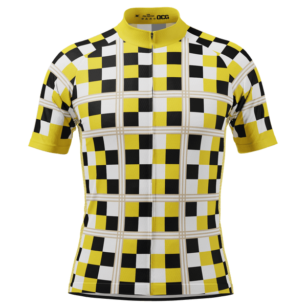 Men's Checkered Plaid Short Sleeve Cycling Jersey