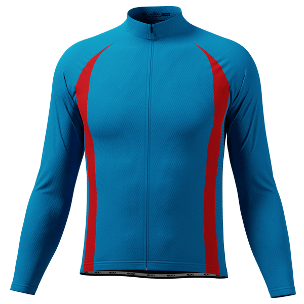 Men's Blue Red Stripe Long Sleeve Cycling Jersey