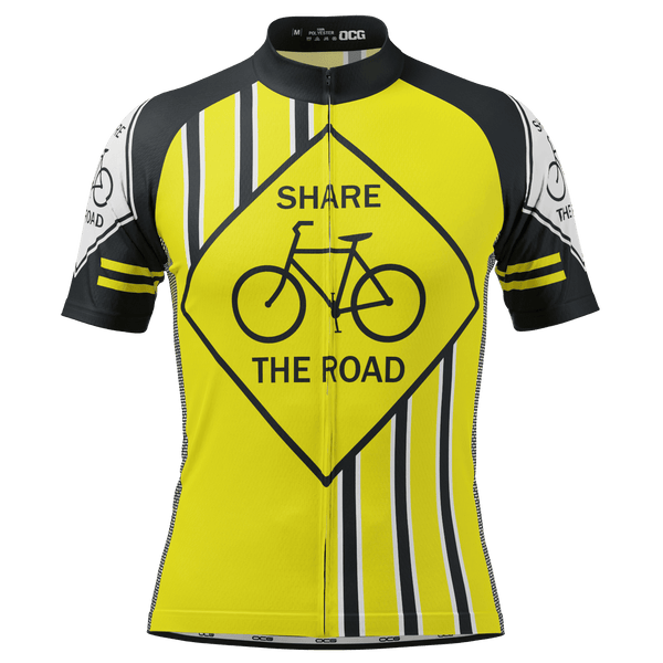 Men's Share the Road Yellow Short Sleeve Cycling Jersey