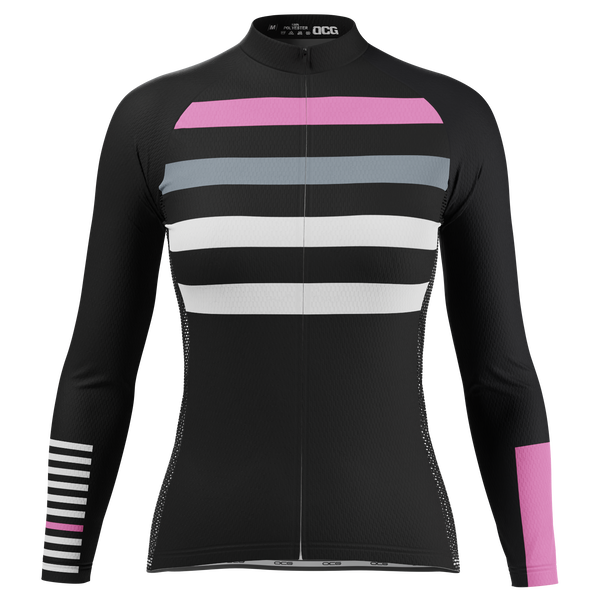 Women's Four Stripes with Pink Long Sleeve Cycling Jersey