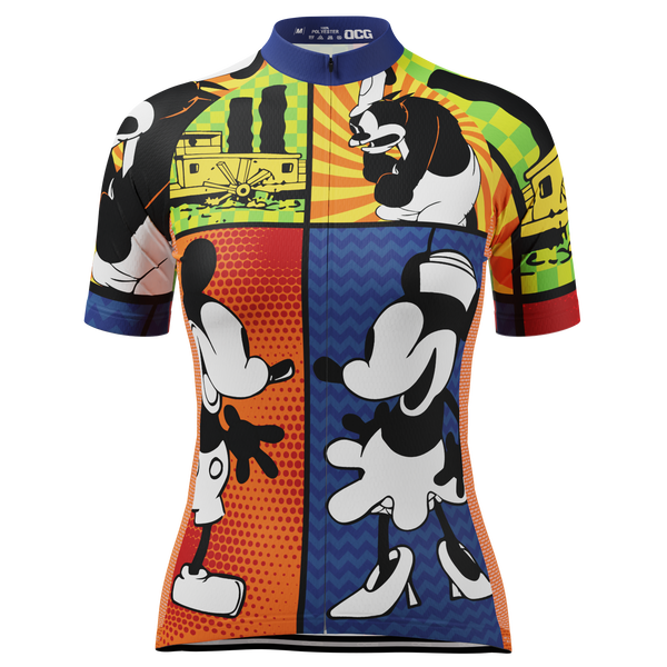 Women's Steamboat Willie Comic Vignettes Short Sleeve Cycling Jersey