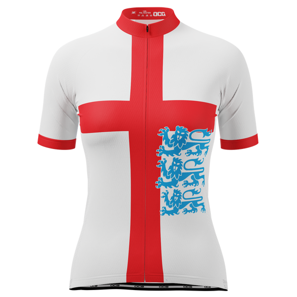 Women's Three Lions England National Flag Short Sleeve Cycling Jersey