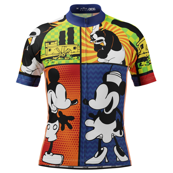 Men's Steamboat Willie Comic Vignettes Short Sleeve Cycling Jersey