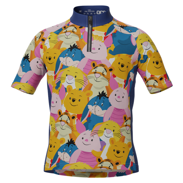 Kid's Winnie The Pooh Characters Mashup Short Sleeve Cycling Jersey