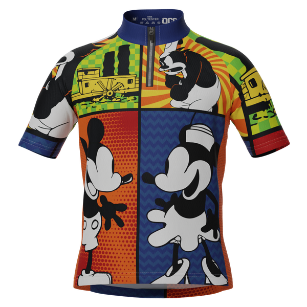 Kid's Steamboat Willie Comic Vignettes Short Sleeve Cycling Jersey