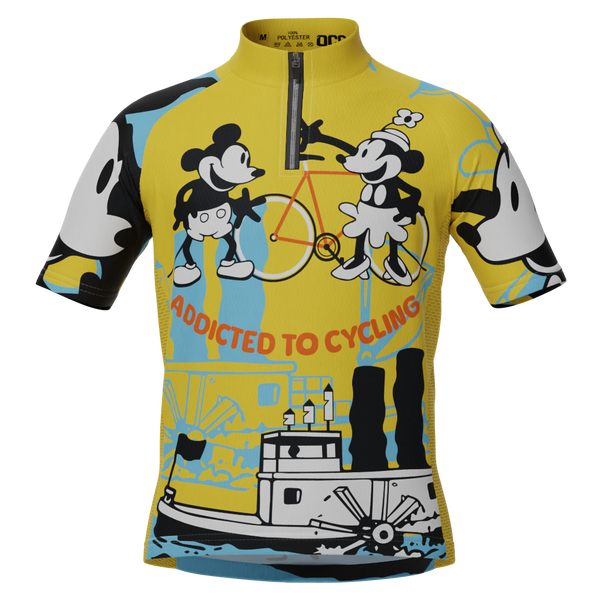 Kid's Steamboat Willie-Addicted to Cycling Short Sleeve Cycling Jersey