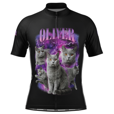 Men's Custom Pet Portrait Short Sleeve Cycling Jersey Versatile & Durable Black