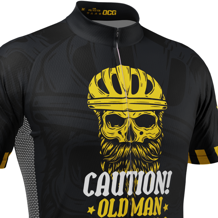 Men's Old Man On Wheels Cycling Jersey Premium Breathable Performance Black